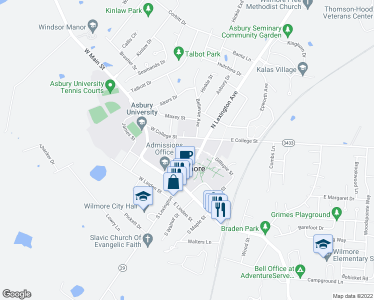 map of restaurants, bars, coffee shops, grocery stores, and more near 1 Macklem Drive in Wilmore