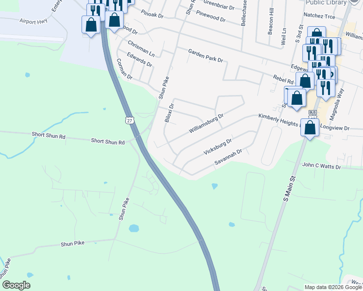 map of restaurants, bars, coffee shops, grocery stores, and more near 299 Kimberly Heights Drive in Nicholasville