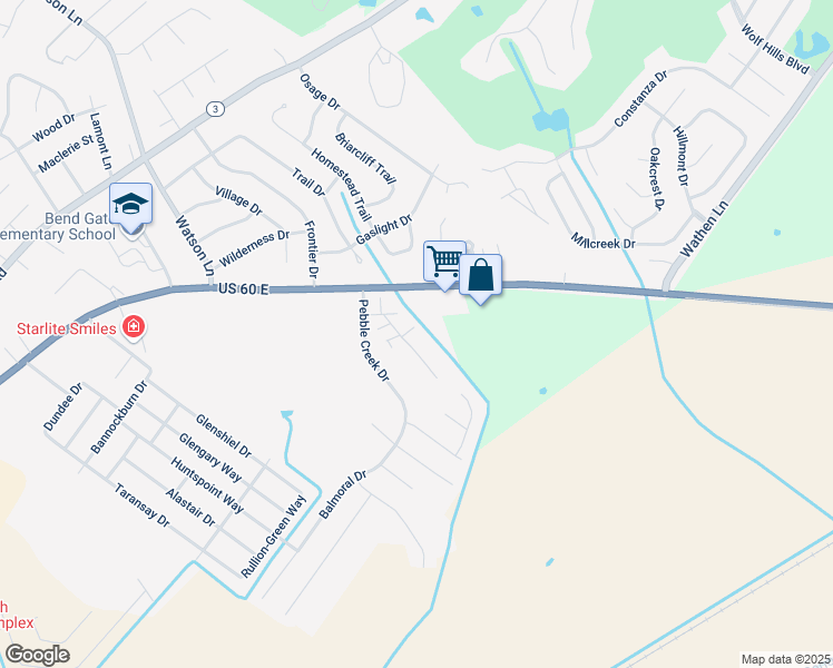 map of restaurants, bars, coffee shops, grocery stores, and more near Pebble Creek Drive in Henderson