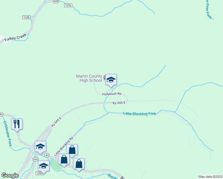 map of restaurants, bars, coffee shops, grocery stores, and more near 137 Hollybush Road in Inez
