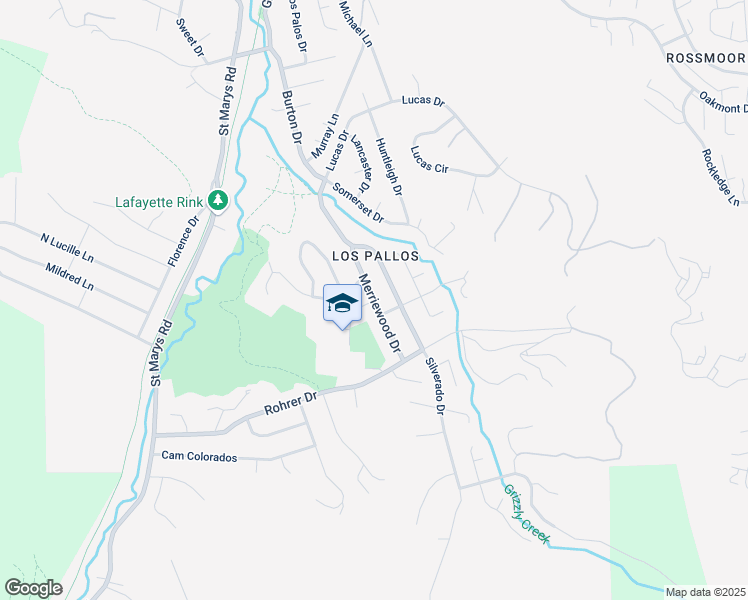 map of restaurants, bars, coffee shops, grocery stores, and more near 561 Merriewood Drive in Lafayette