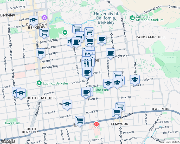 map of restaurants, bars, coffee shops, grocery stores, and more near 2600 Telegraph Avenue in Berkeley
