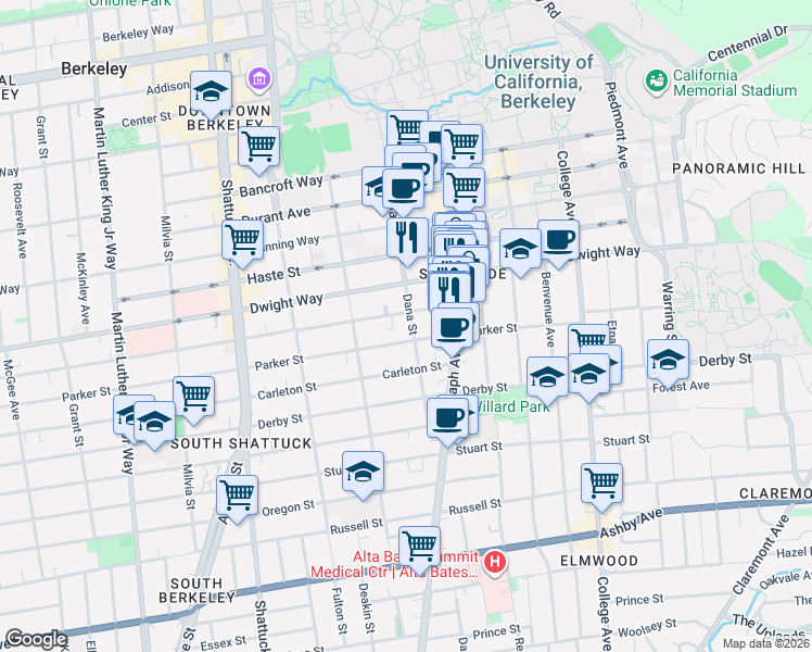 map of restaurants, bars, coffee shops, grocery stores, and more near in Berkeley