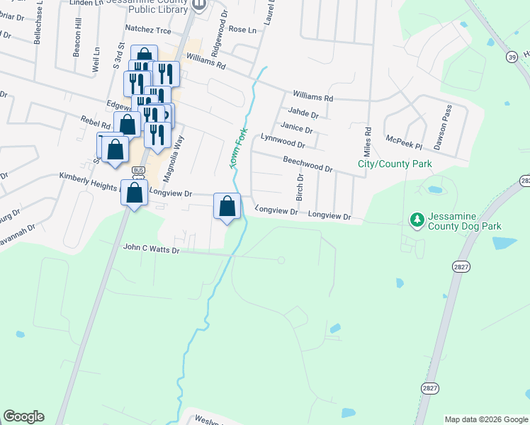 map of restaurants, bars, coffee shops, grocery stores, and more near 313 Longview Drive in Nicholasville