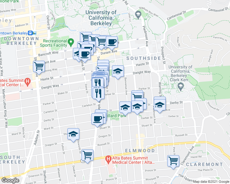 map of restaurants, bars, coffee shops, grocery stores, and more near in Berkeley