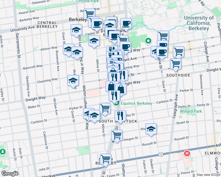 map of restaurants, bars, coffee shops, grocery stores, and more near in Berkeley