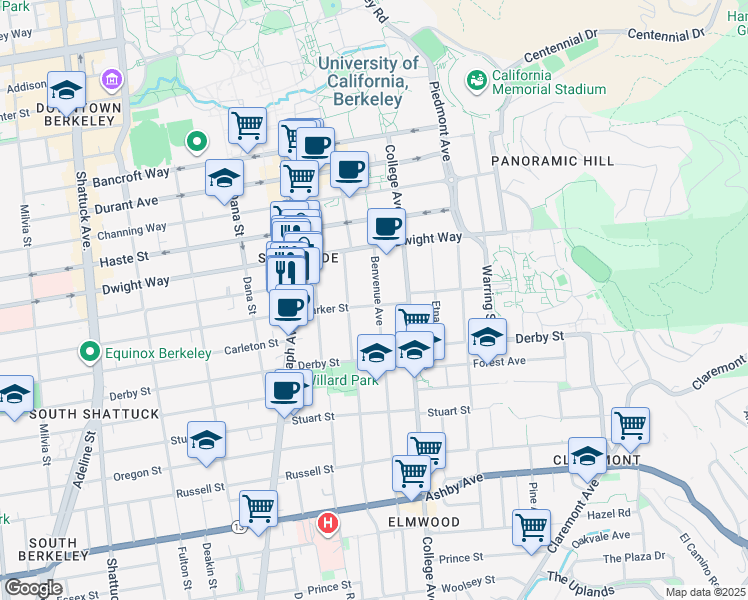 map of restaurants, bars, coffee shops, grocery stores, and more near 2617 Benvenue Avenue in Berkeley