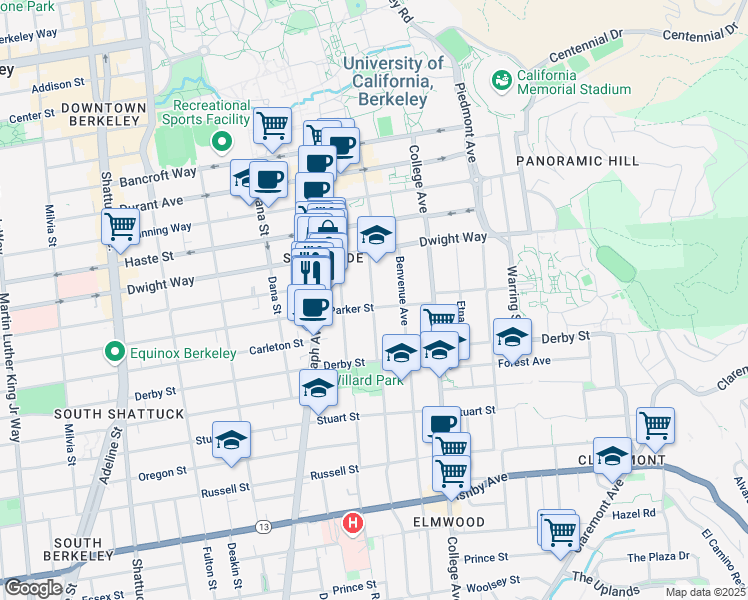 map of restaurants, bars, coffee shops, grocery stores, and more near in Berkeley