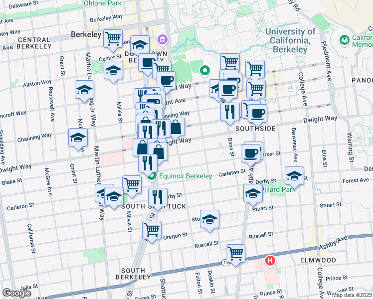 map of restaurants, bars, coffee shops, grocery stores, and more near 2536 Fulton Street in Berkeley