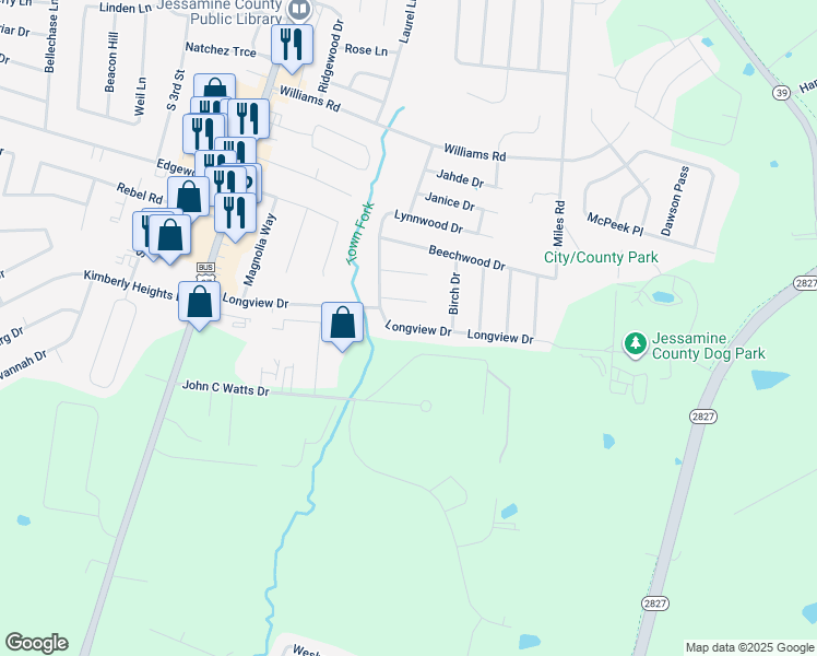 map of restaurants, bars, coffee shops, grocery stores, and more near 310 Longview Drive in Nicholasville