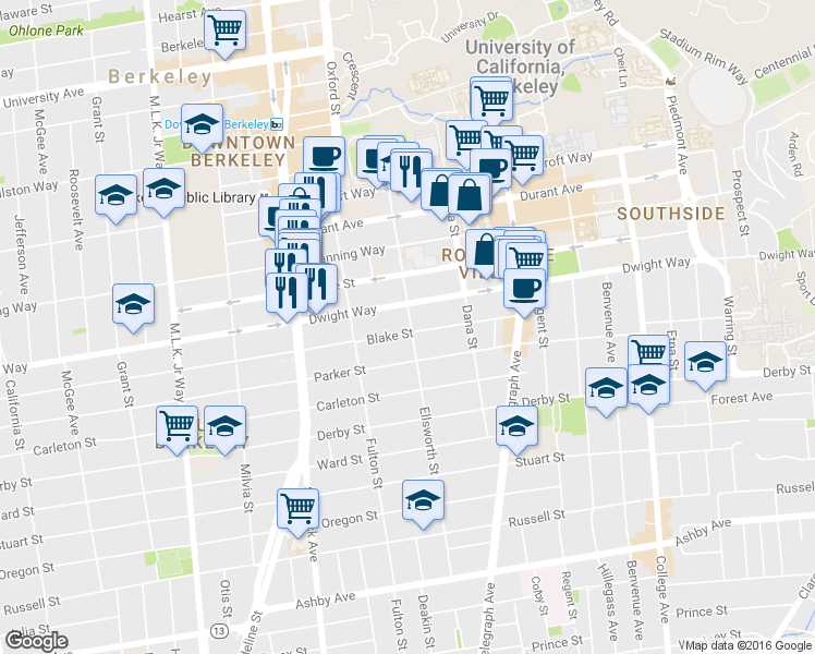 map of restaurants, bars, coffee shops, grocery stores, and more near in Berkeley