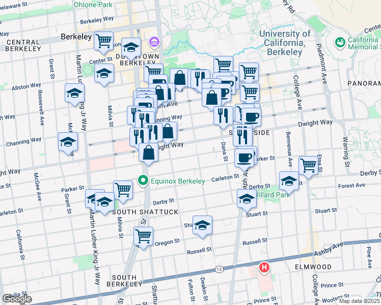 map of restaurants, bars, coffee shops, grocery stores, and more near in Berkeley
