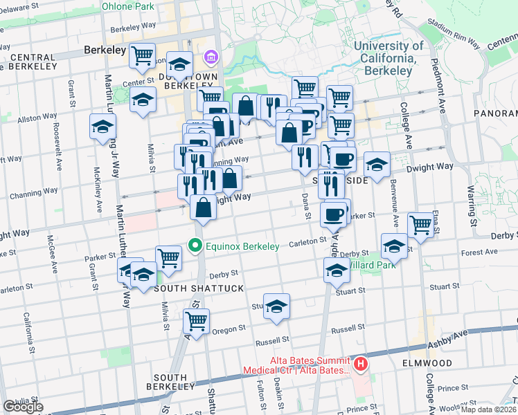 map of restaurants, bars, coffee shops, grocery stores, and more near in Berkeley
