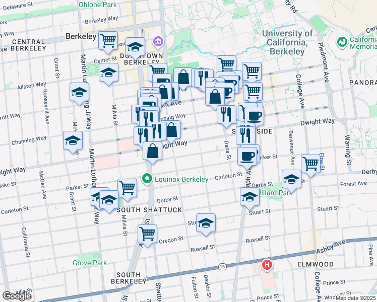 map of restaurants, bars, coffee shops, grocery stores, and more near in Berkeley
