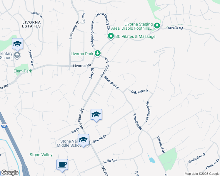 map of restaurants, bars, coffee shops, grocery stores, and more near 210 Likely Drive in Alamo