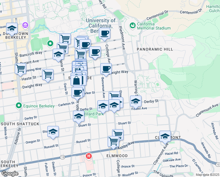 map of restaurants, bars, coffee shops, grocery stores, and more near 2529 Benvenue Avenue in Berkeley