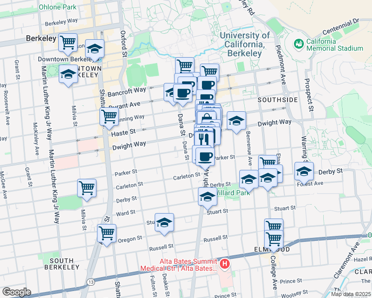 map of restaurants, bars, coffee shops, grocery stores, and more near 7 Gauss Way in Berkeley