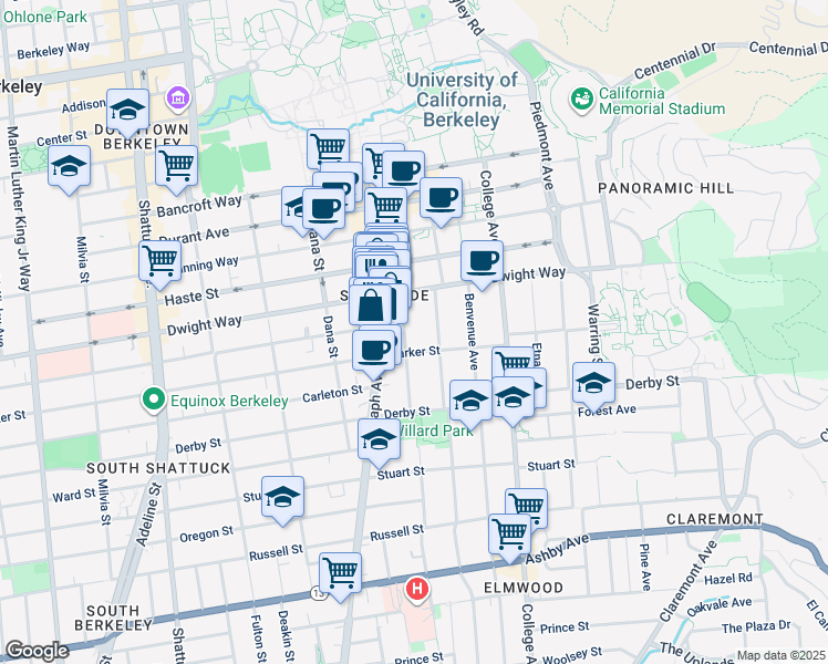 map of restaurants, bars, coffee shops, grocery stores, and more near 2517 Regent Street in Berkeley