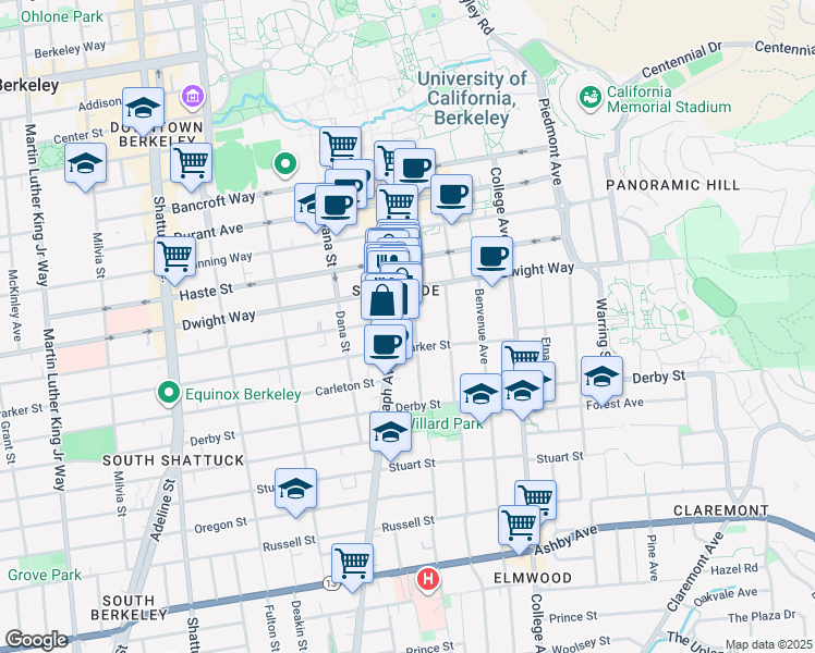 map of restaurants, bars, coffee shops, grocery stores, and more near 2517 Regent Street in Berkeley