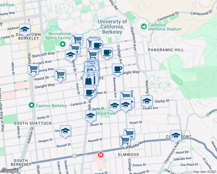 map of restaurants, bars, coffee shops, grocery stores, and more near 1601 Allston Way in Berkeley