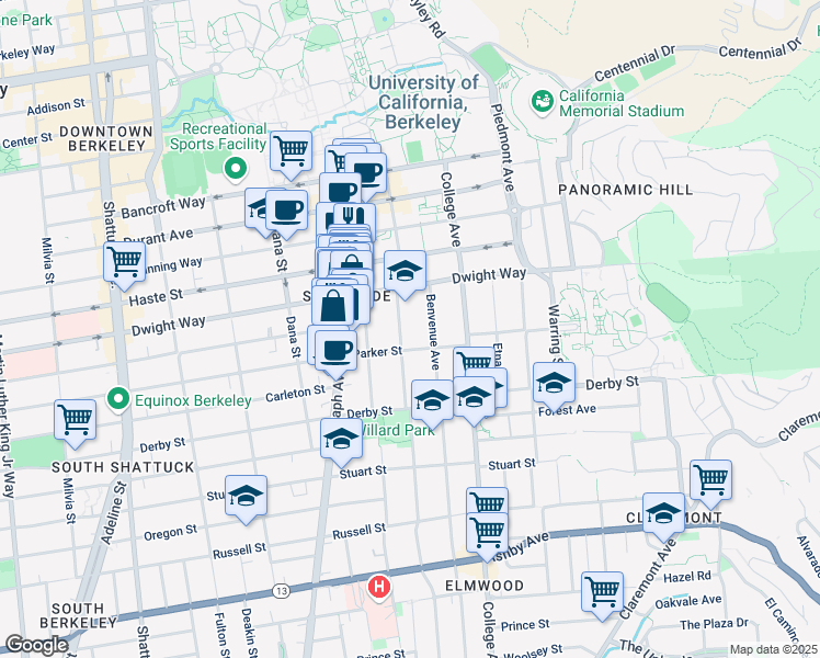 map of restaurants, bars, coffee shops, grocery stores, and more near 1601 Allston Way in Berkeley