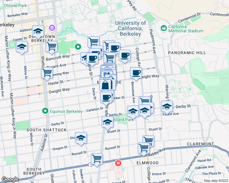 map of restaurants, bars, coffee shops, grocery stores, and more near 2517 Regent Street in Berkeley
