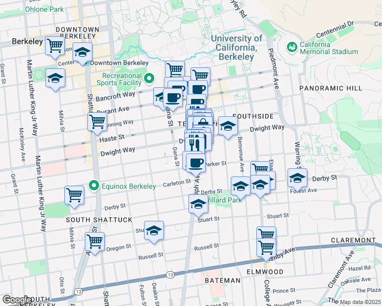 map of restaurants, bars, coffee shops, grocery stores, and more near in Oakland