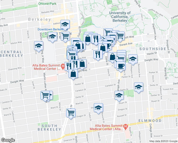 map of restaurants, bars, coffee shops, grocery stores, and more near in Berkeley