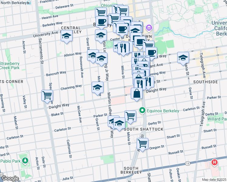 map of restaurants, bars, coffee shops, grocery stores, and more near 1927 Haste Street in Berkeley