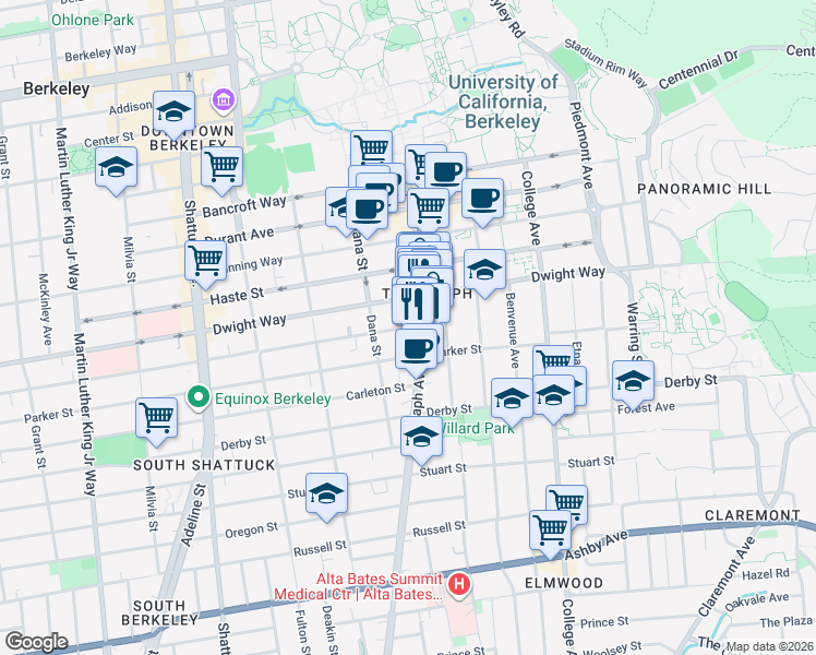 map of restaurants, bars, coffee shops, grocery stores, and more near in Berkeley