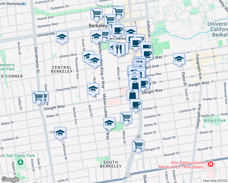 map of restaurants, bars, coffee shops, grocery stores, and more near 1927 Haste Street in Berkeley