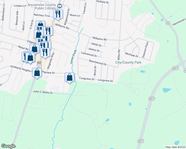 map of restaurants, bars, coffee shops, grocery stores, and more near 114 Woodlawn Court in Nicholasville