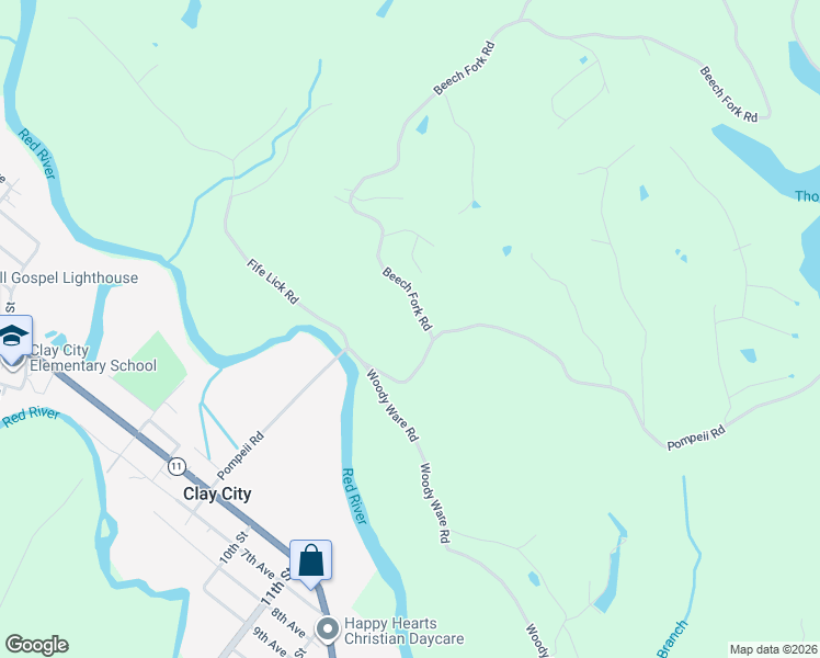 map of restaurants, bars, coffee shops, grocery stores, and more near 40 Beech Fork Road in Clay City
