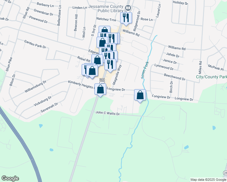map of restaurants, bars, coffee shops, grocery stores, and more near 201 Longview Drive in Nicholasville