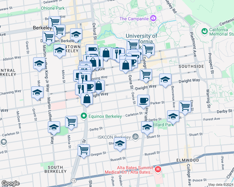 map of restaurants, bars, coffee shops, grocery stores, and more near in Berkeley
