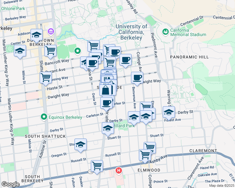map of restaurants, bars, coffee shops, grocery stores, and more near 2517 Regent Street in Berkeley