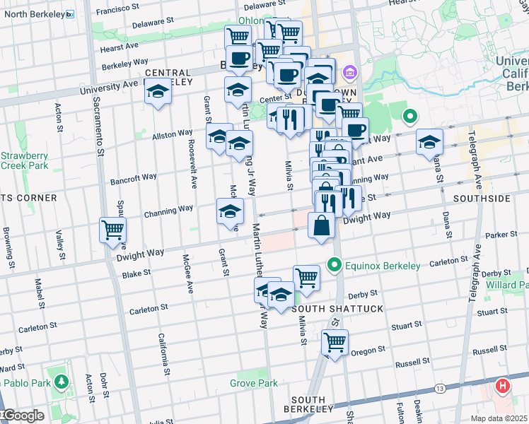 map of restaurants, bars, coffee shops, grocery stores, and more near 1911 Haste Street in Berkeley