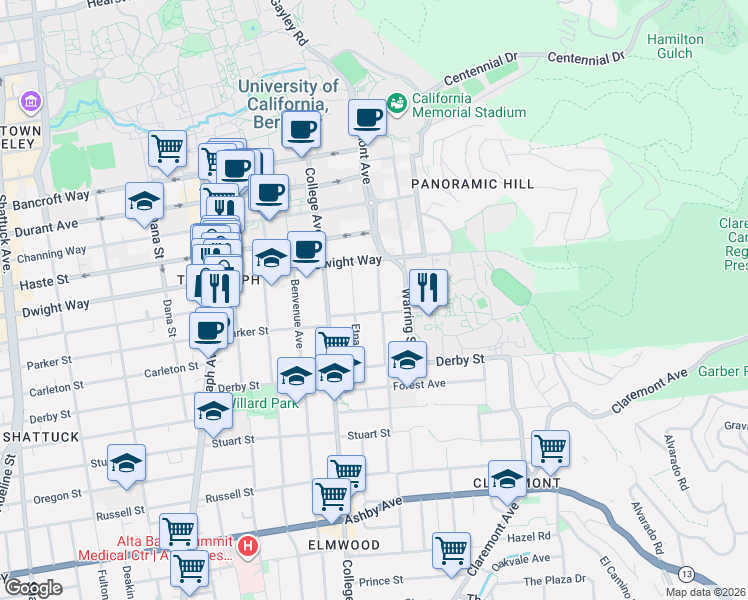 map of restaurants, bars, coffee shops, grocery stores, and more near in Berkeley