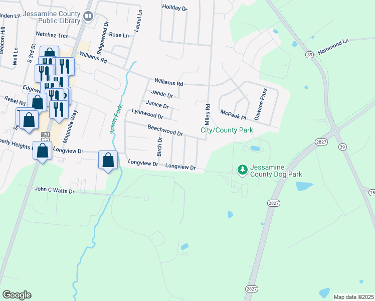 map of restaurants, bars, coffee shops, grocery stores, and more near 109 Oakwood Drive in Nicholasville