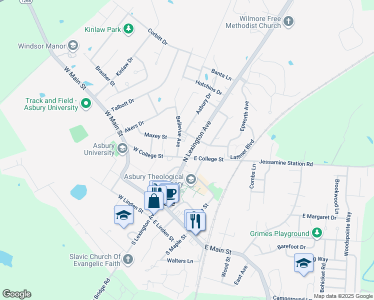 map of restaurants, bars, coffee shops, grocery stores, and more near 407 North Lexington Avenue in Wilmore