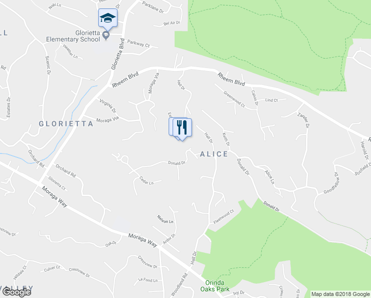 map of restaurants, bars, coffee shops, grocery stores, and more near 2 Duncan Court in Orinda