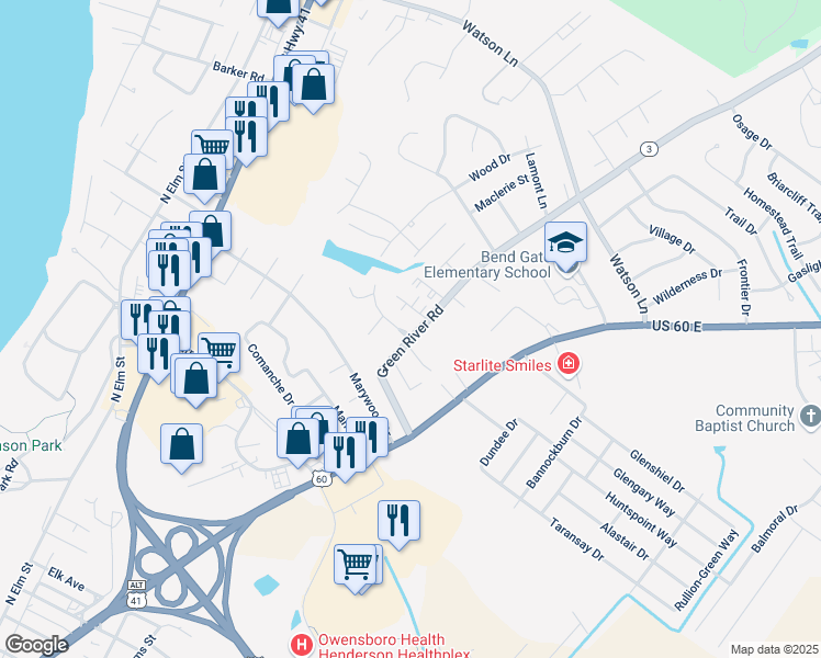 map of restaurants, bars, coffee shops, grocery stores, and more near 897 Beechwood Drive in Henderson