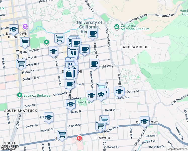 map of restaurants, bars, coffee shops, grocery stores, and more near 2529 Benvenue Avenue in Berkeley