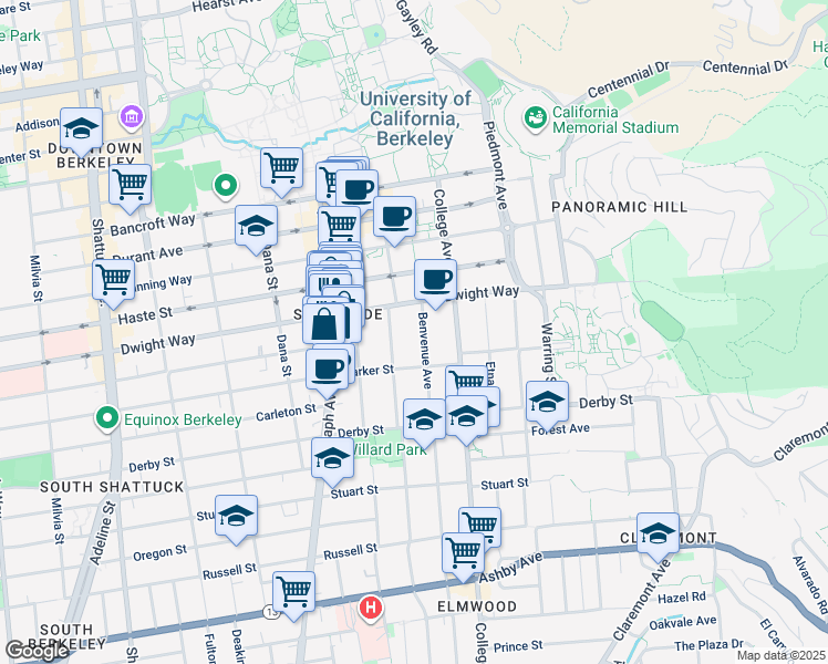 map of restaurants, bars, coffee shops, grocery stores, and more near 1601 Allston Way in Berkeley