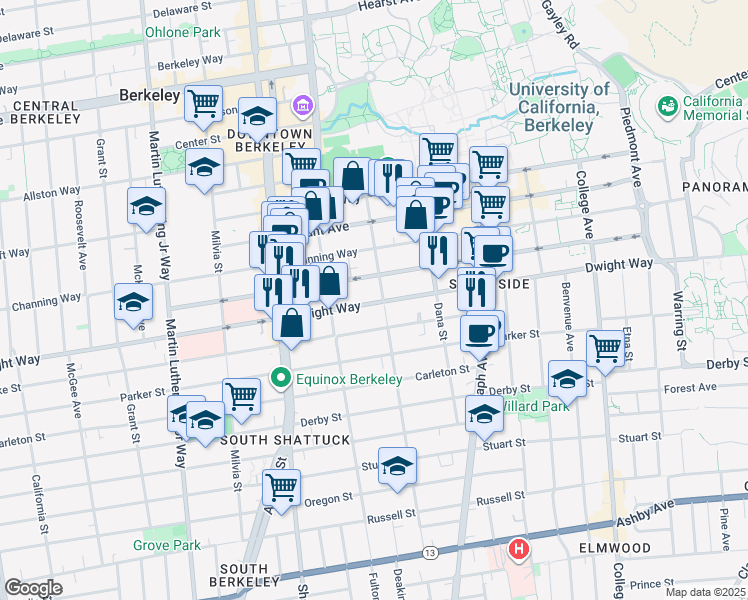 map of restaurants, bars, coffee shops, grocery stores, and more near in Berkeley