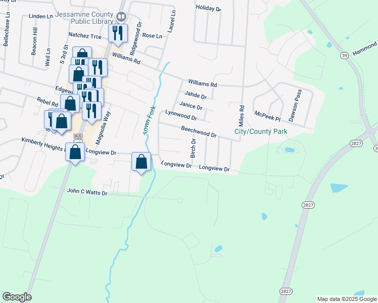 map of restaurants, bars, coffee shops, grocery stores, and more near 114 Woodlawn Court in Nicholasville