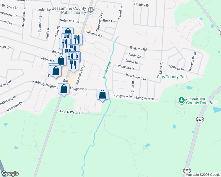 map of restaurants, bars, coffee shops, grocery stores, and more near 300A Longview Drive in Nicholasville