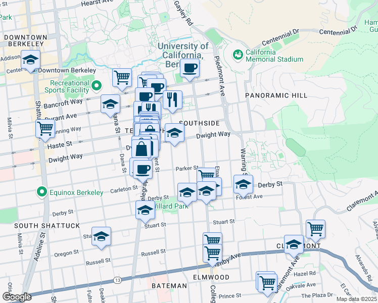 map of restaurants, bars, coffee shops, grocery stores, and more near 2525 Benvenue Avenue in Berkeley