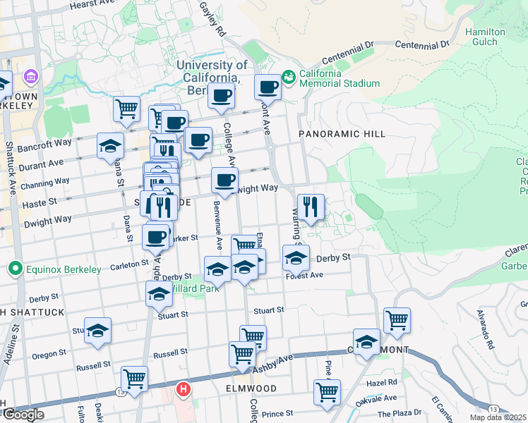 map of restaurants, bars, coffee shops, grocery stores, and more near 2532 Etna Street in Berkeley