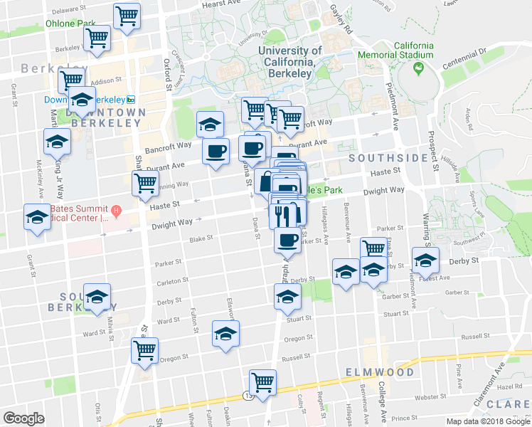map of restaurants, bars, coffee shops, grocery stores, and more near in Berkeley